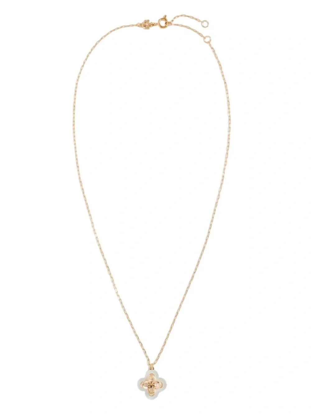 TORY BURCH • Mother-Of-Pearl Kira Clover Logo Pendant Necklace